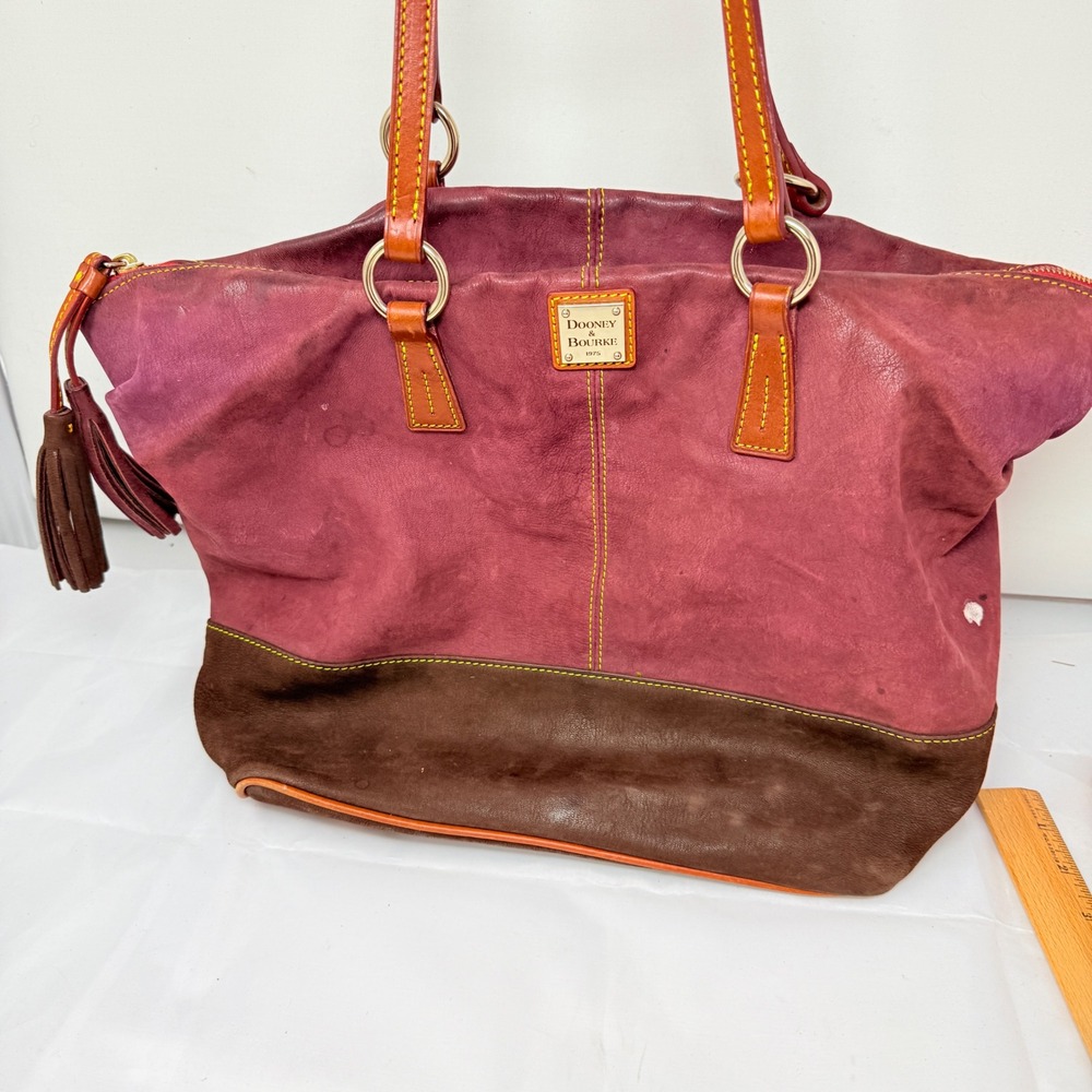 Dooney & Bourke Handbag Bundle Navy Suede Burgundy Leather Monogram Canvas 3pc - Picture 13 of 16